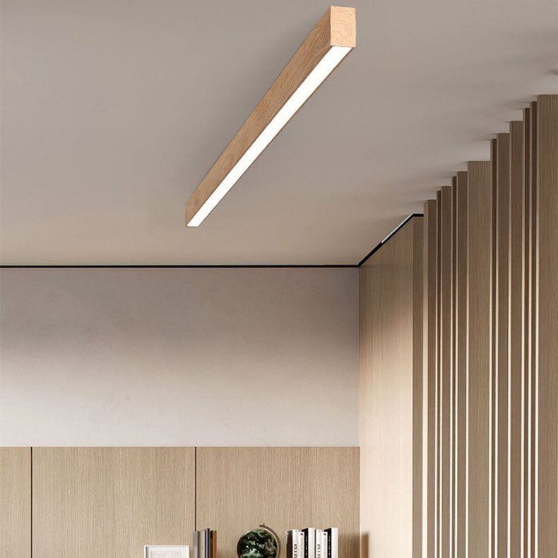 Sleek Modern Minimalist Wood-Grain Aluminum LED Flush-Mount Ceiling Light
