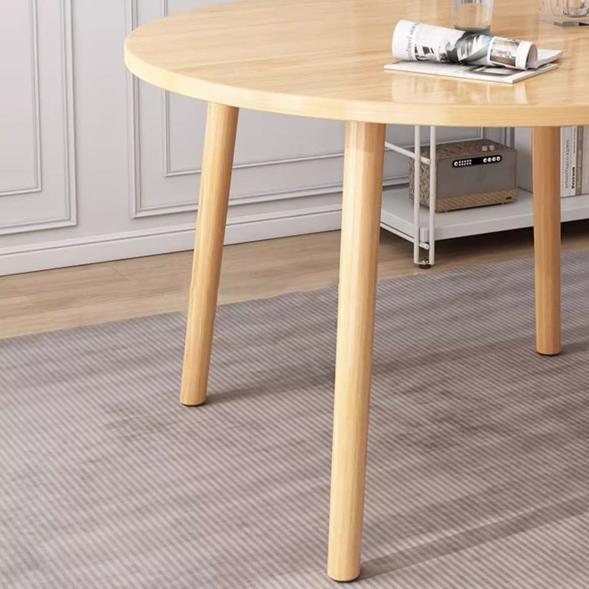 Chic Modern Minimalist Round Faux-Slab Wood Dining Table for Four