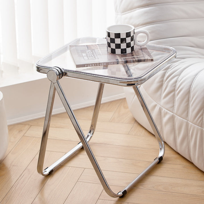 Sleek Contemporary Square End Table with Acrylic Metal Frame – Foldable for Living Room