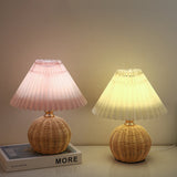 Chic Nordic Rattan Fabric Pleated Conic Ball LED Table Lamp for Bedroom - Modern Ambient Lighting