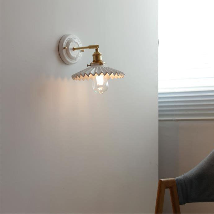 Vintage Japanese Ceramic & Brass 1-Light Wall Sconce Lamp