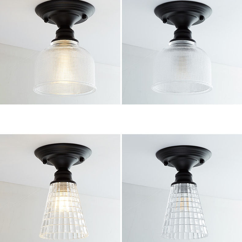 Chic Nordic Vintage Glass Floral Round Geometry 1-Light Semi-Flush Mount Ceiling Light