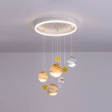 Modern Scandinavian Space Planet LED Kids Flush Mount Ceiling Light with Round Acrylic Glass Shade – Ideal for Bedroom