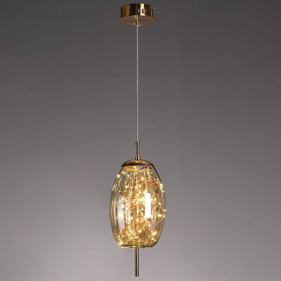 Sleek Contemporary Scandinavian Glass Cylinder Oval 1-Light Pendant for Bedroom