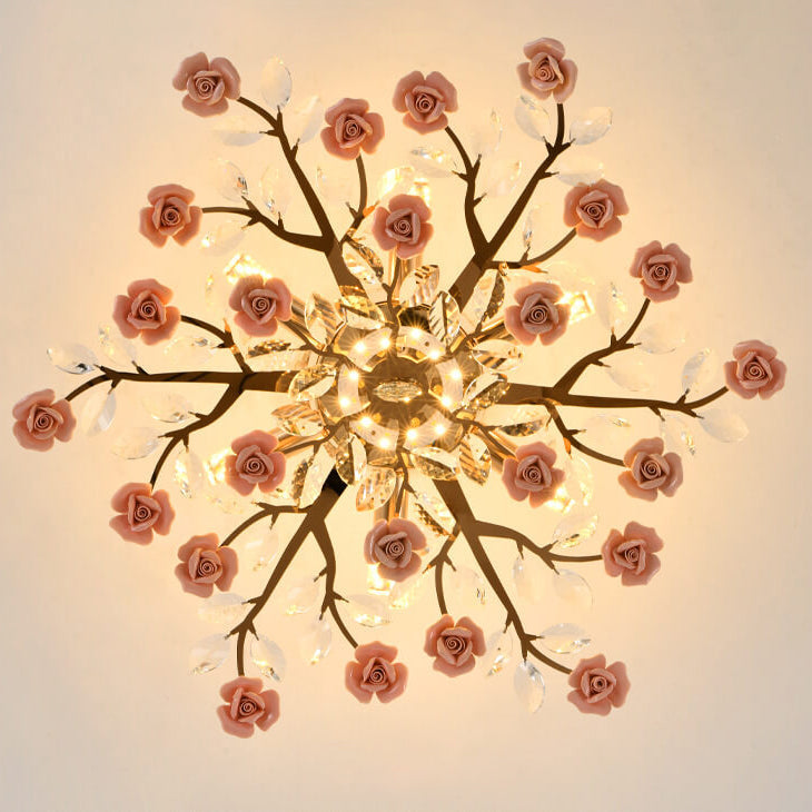 Modern Luxury Rose Iron & Ceramic Crystal Chandelier – 6/7/8-Light Options