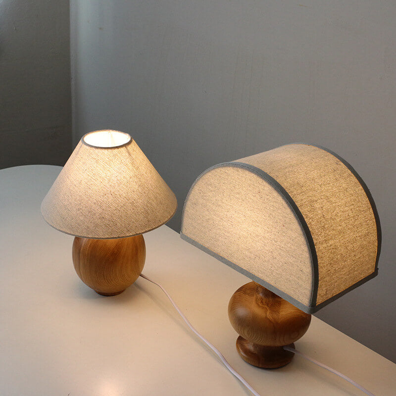 Japanese Wabi-Sabi Vintage Solid Wood Table Lamp with Fabric Shade, 1-Light