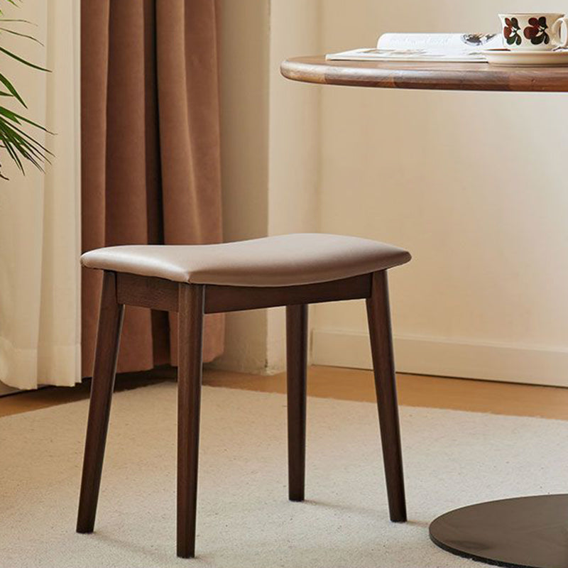 Sleek Modern Minimalist Rectangular Vanity Stool in Soft PU Leather with Wood Base – Ideal Bedroom Accent