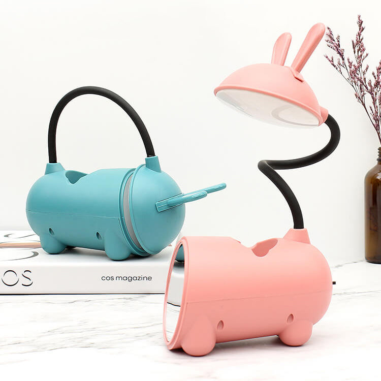 Cute Cartoon Rabbit LED Touch Desk Lamp with USB Pen Holder