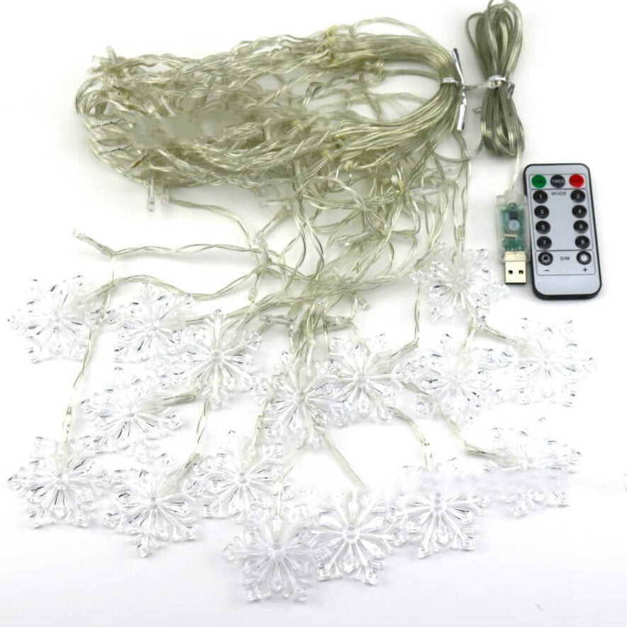 Snowflake LED String Lights with Remote Control – Blinking Ice-Blue Decorative Lighting