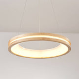 Japanese Minimalist Log-Circle Island LED Chandelier