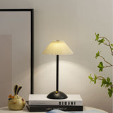Modern Scandinavian Rechargeable Table Lamp – Iron Frame, Pleated Conical Fabric Shade, 1-Light, Perfect for Bedside
