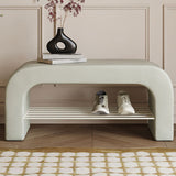 Modern Minimalist Long Rectangular Storage Bench with Lambswool PU Leather and Iron Frame – 1 Shelf, Ideal for Entryways