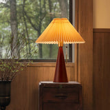 Japanese Minimalist Vintage Pleated Wood and Fabric LED Table Lamp