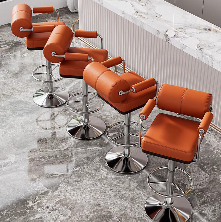 Luxurious Contemporary Faux Leather Upholstered Height-Adjustable Swivel Bar Stool with Armrests and Footrest for Dining Room