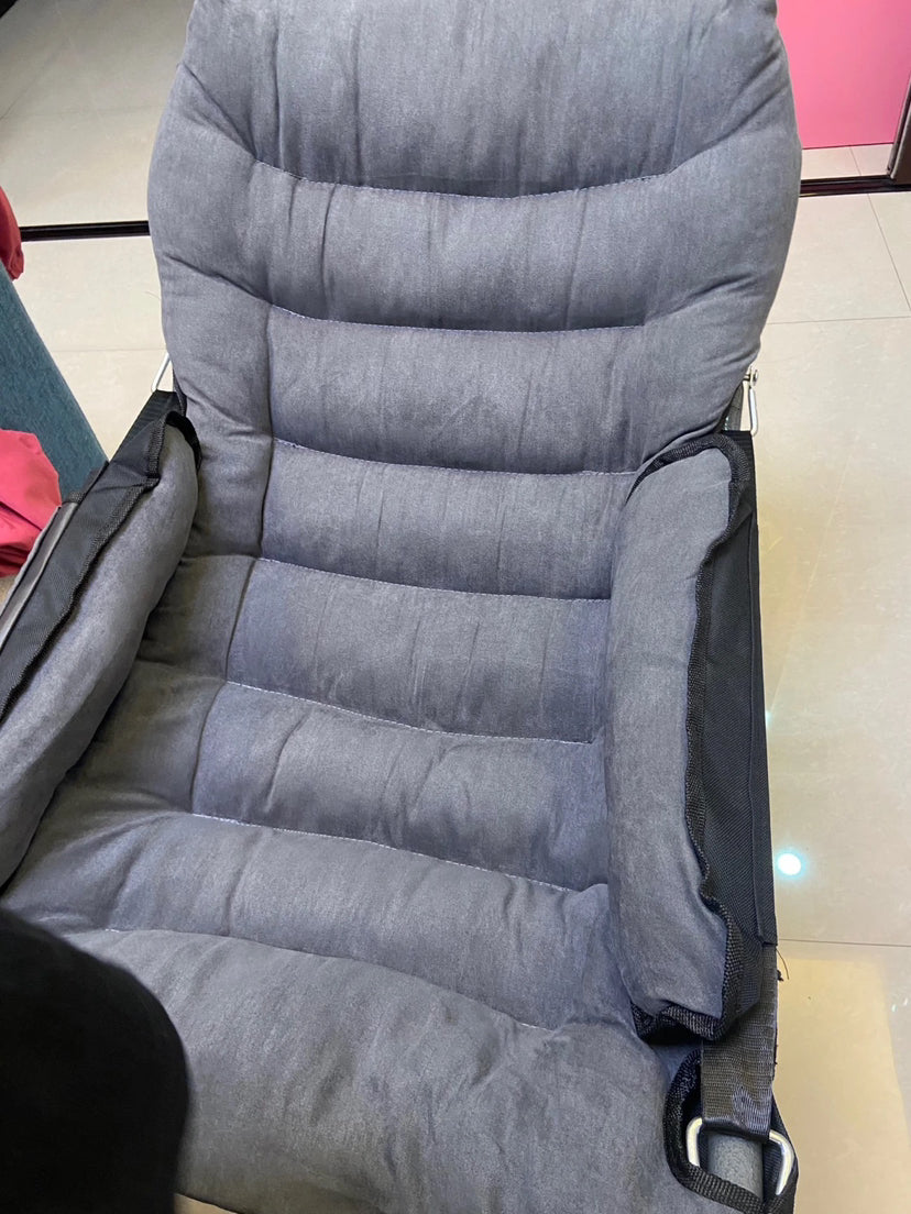 Modern Velvet and Cotton Folding Recliner with Metal Frame, Semi-Curved Backrest, Footrest and Storage Bag - Perfect for the Bedroom