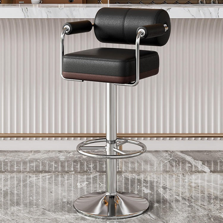 Luxurious Contemporary Faux Leather Upholstered Height-Adjustable Swivel Bar Stool with Armrests and Footrest for Dining Room