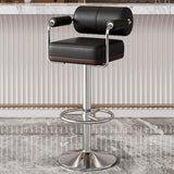 Luxurious Contemporary Faux Leather Upholstered Height-Adjustable Swivel Bar Stool with Armrests and Footrest for Dining Room