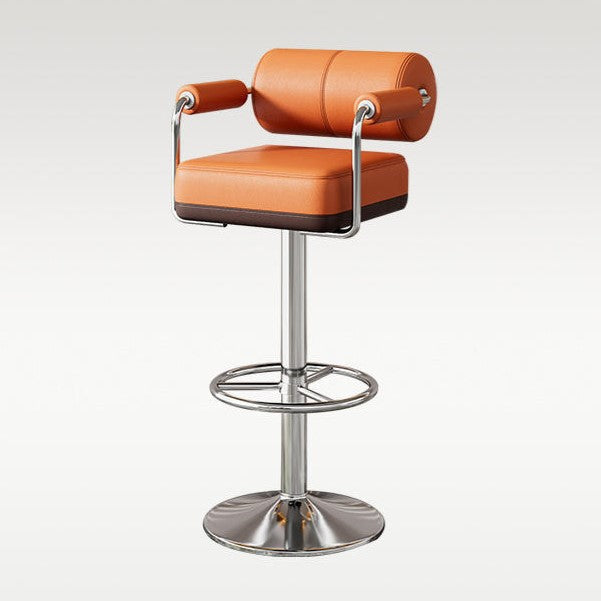 Luxurious Contemporary Faux Leather Upholstered Height-Adjustable Swivel Bar Stool with Armrests and Footrest for Dining Room