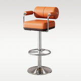 Luxurious Contemporary Faux Leather Upholstered Height-Adjustable Swivel Bar Stool with Armrests and Footrest for Dining Room