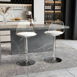 Contemporary Scandinavian Curved Acrylic Bar Stool with Metal Base — Adjustable Swivel, Backrest and Footrest for Kitchen