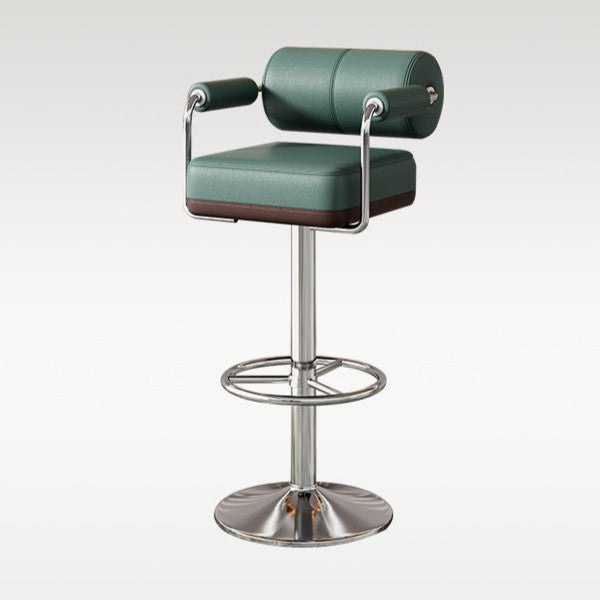 Luxurious Contemporary Faux Leather Upholstered Height-Adjustable Swivel Bar Stool with Armrests and Footrest for Dining Room