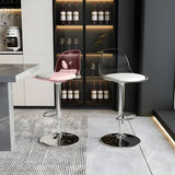 Contemporary Scandinavian Curved Acrylic Bar Stool with Metal Base — Adjustable Swivel, Backrest and Footrest for Kitchen