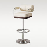 Luxurious Contemporary Faux Leather Upholstered Height-Adjustable Swivel Bar Stool with Armrests and Footrest for Dining Room