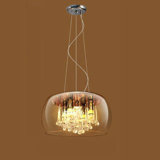 Elegant Modern Glass Shade 6-Light Crystal Hanging Chandelier