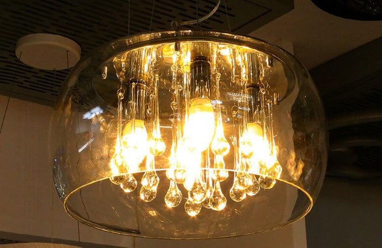 Elegant Modern Glass Shade 6-Light Crystal Hanging Chandelier