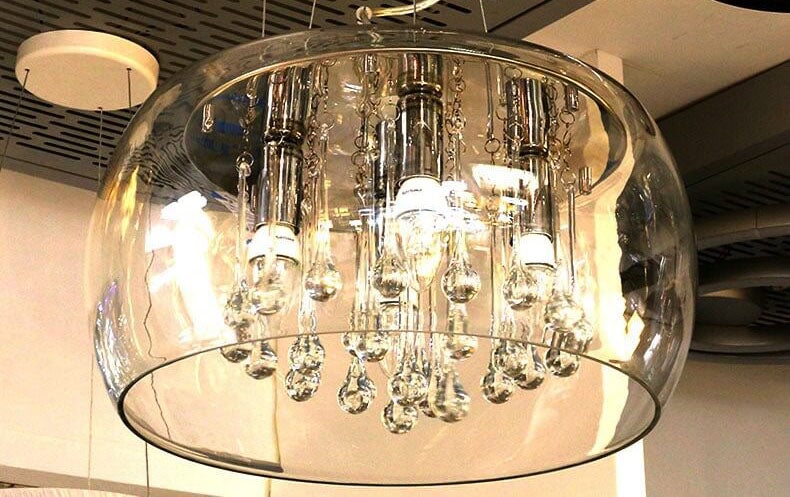 Elegant Modern Glass Shade 6-Light Crystal Hanging Chandelier