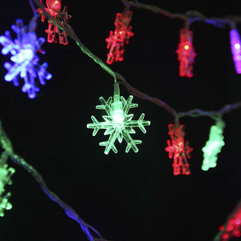 Colorful Snowflake LED String Lights, 20-LED Outdoor Waterproof Christmas Decor