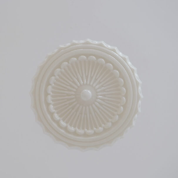French Vintage White Jade Glass Striped Round Drum LED Semi-Flush Ceiling Light