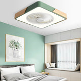 Nordic Macaron Square Wood LED Flush-Mount Ceiling Fan Light - Modern Minimalist Design