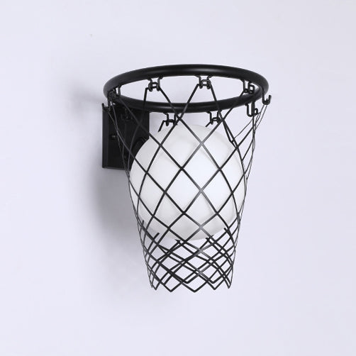 Modern Art Deco Kids' Iron & Glass Basketball Hoop Wall Sconce Lamp – 1-Light Bedroom Lighting