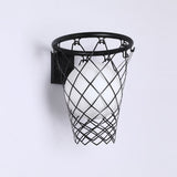 Modern Art Deco Kids' Iron & Glass Basketball Hoop Wall Sconce Lamp – 1-Light Bedroom Lighting