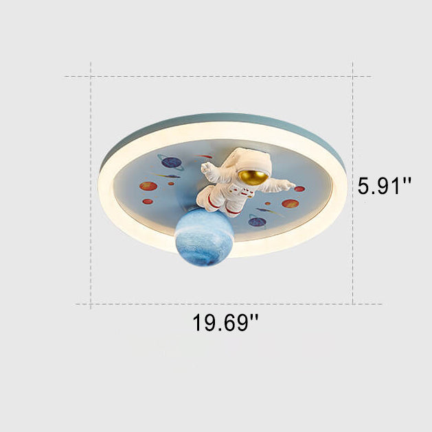 Whimsical Cartoon Space Astronaut Resin LED Flush Mount Ceiling Light