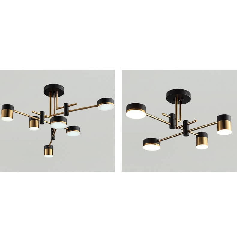 Sleek Modern Minimalist Black & Gold 4-8 Light Semi-Flush Mount Ceiling Light