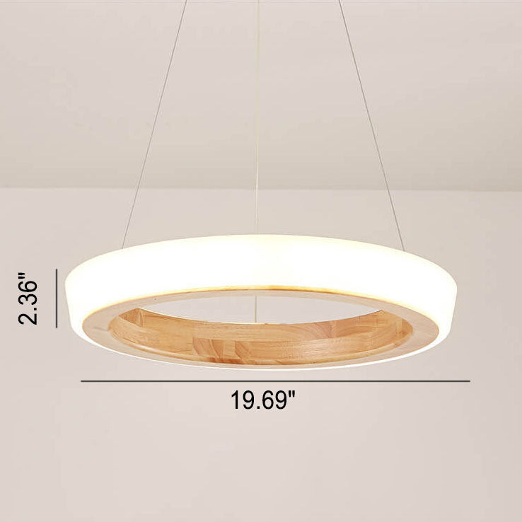 Japanese Minimalist Log-Circle Island LED Chandelier