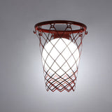 Modern Art Deco Kids' Iron & Glass Basketball Hoop Wall Sconce Lamp – 1-Light Bedroom Lighting