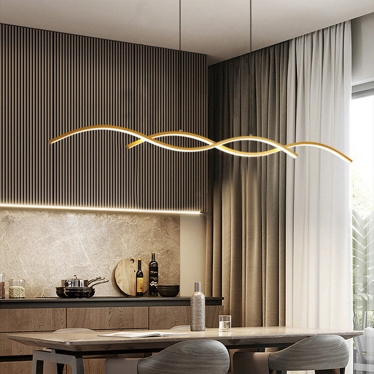 Nordic Minimalist Long-Strip Wave LED Island Light Chandelier – Sleek Modern Pendant Lighting