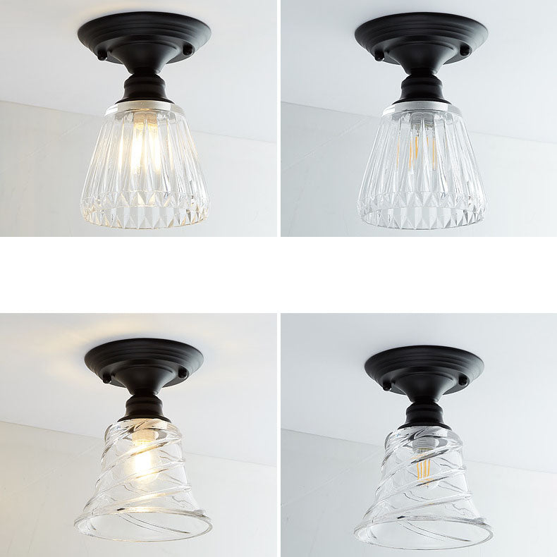 Chic Nordic Vintage Glass Floral Round Geometry 1-Light Semi-Flush Mount Ceiling Light