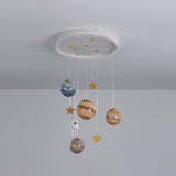 Modern Scandinavian Space Planet LED Kids Flush Mount Ceiling Light with Round Acrylic Glass Shade – Ideal for Bedroom