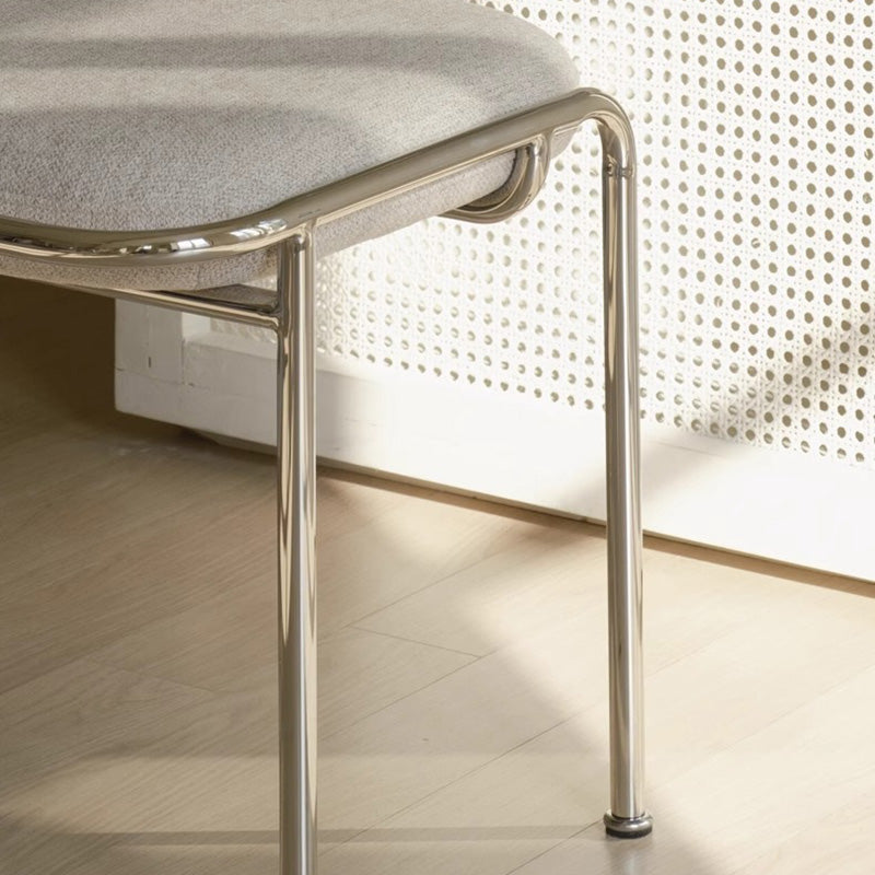Modern Scandinavian Vanity Stool – Square, Cotton-Linen Upholstery, Stainless Steel Frame, Backless, for Bedroom
