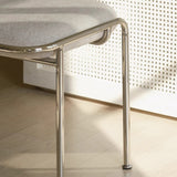 Modern Scandinavian Vanity Stool – Square, Cotton-Linen Upholstery, Stainless Steel Frame, Backless, for Bedroom