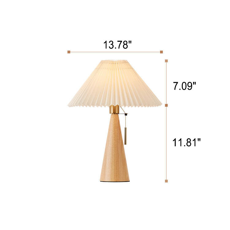 Japanese Minimalist Vintage Pleated Wood and Fabric LED Table Lamp
