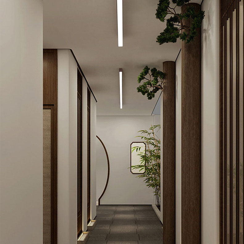 Sleek Modern Minimalist Wood-Grain Aluminum LED Flush-Mount Ceiling Light