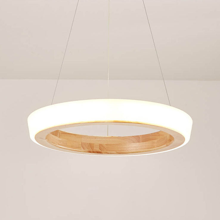 Japanese Minimalist Log-Circle Island LED Chandelier