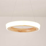 Japanese Minimalist Log-Circle Island LED Chandelier