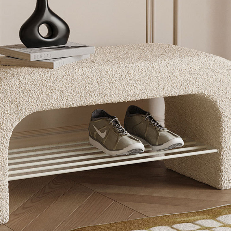 Modern Minimalist Long Rectangular Storage Bench with Lambswool PU Leather and Iron Frame – 1 Shelf, Ideal for Entryways