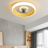 Nordic Minimalist Round LED Flush-Mount Ceiling Fan Light with Wood-Grain Acrylic Finish